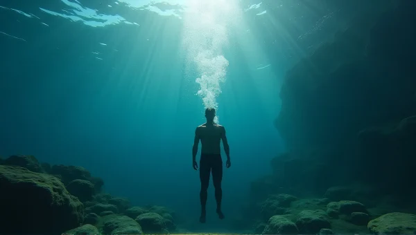 Underwater Solitude: Man Surrounded by Bubbles