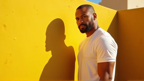 Unknown Celebrity Outdoor Portrait Against Yellow Wall