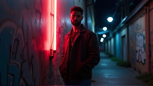 Urban Alley Night Scene With Neon Sign
