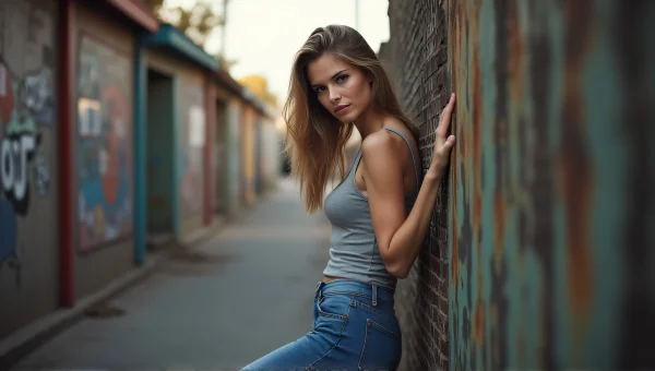 Urban Alley Woman Leaning On Fence Outfit