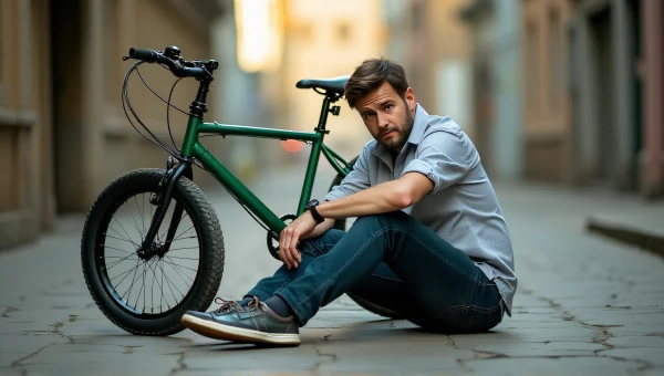 Urban Cyclist Relaxing On Cracked Pavement