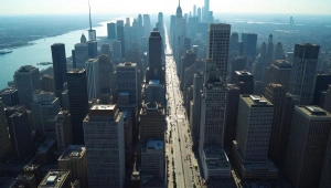 Urban Grid Aerial View Midday Skyscrapers Streets