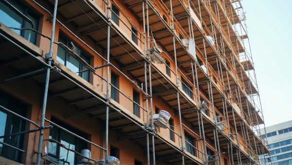 Urban High-Rise Renovation With Scaffolding