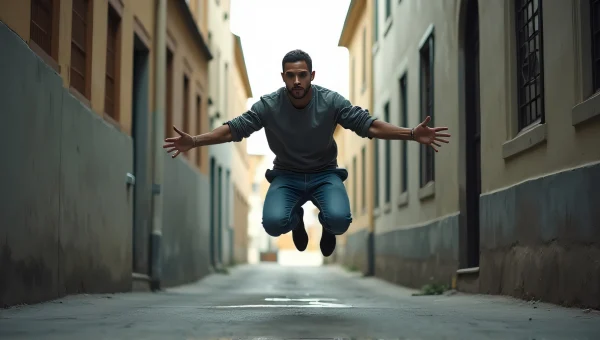 Urban Jumping Man Mid-Air image Shot