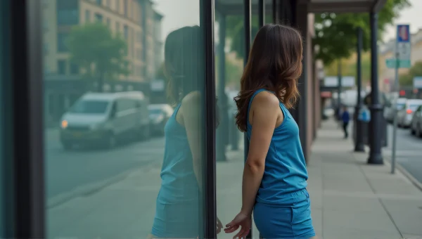 Urban Lifestyle Blue Outfit Reflection Scene