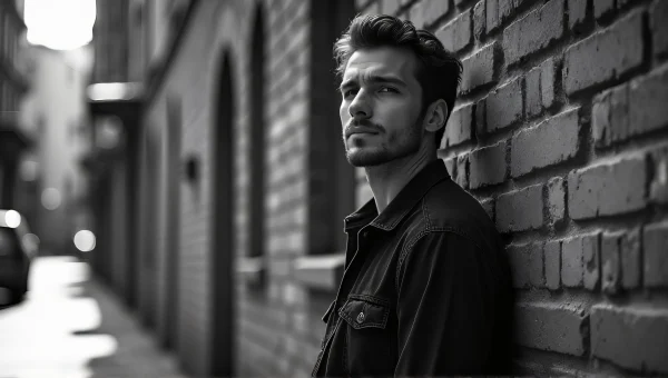 Urban Man Against Weathered Brick Wall
