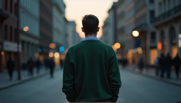 Urban Man in Green Sweater at Dusk