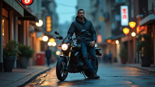 Urban Motorcycle Rider Relaxing at Dusk