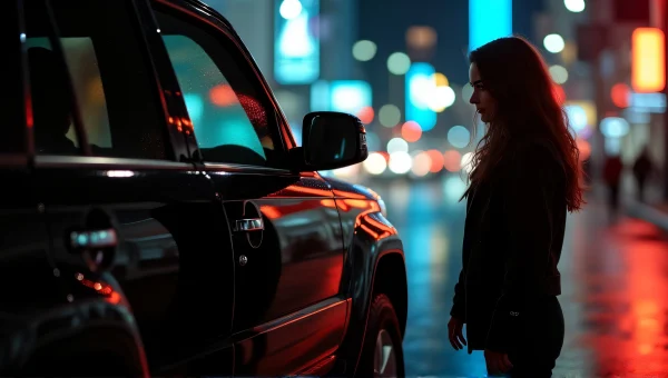 Urban Nightlife Woman SUV Profile Reflection