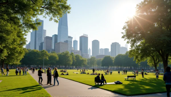 Urban Park Gathering With Mid-Rise Buildings