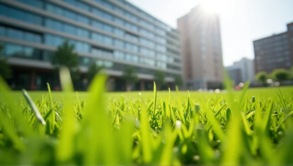 Urban Park Green Grass Against Modern Building