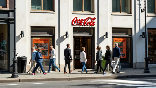 Urban Pedestrians Passing Coca-Cola Building Midday