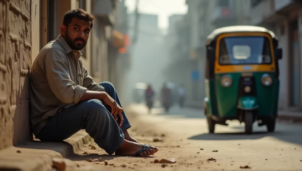 Urban Portrait of Man by Autorickshaw in Afternoon