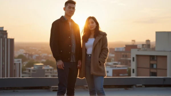 Urban Rooftop Couple image At Golden Hour