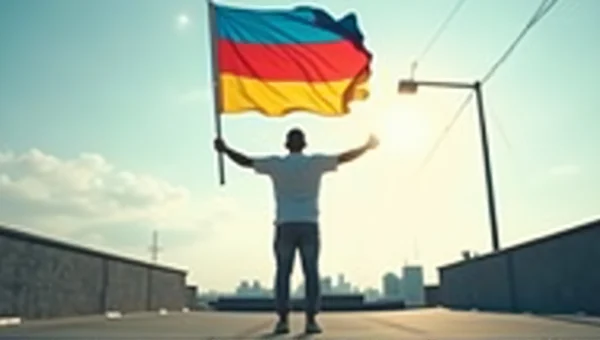 Urban Rooftop Flag Waving in Windy Setting