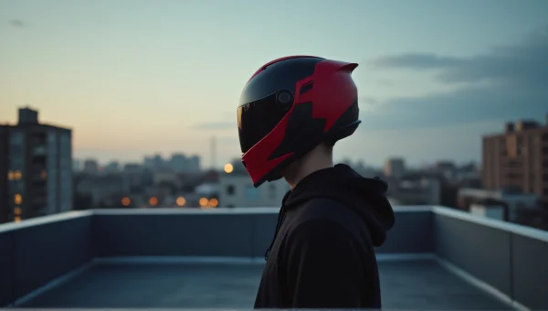 Urban Rooftop Rider In Red And Black Helmet