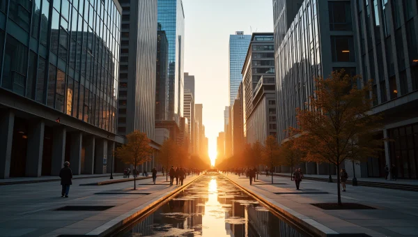 Urban Skyline Architecture Golden Hour Reflection