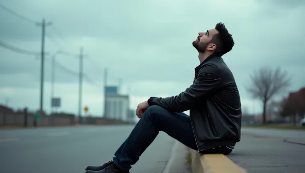 Urban Solitude: Man in Leather Jacket Under Clouds