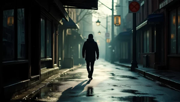 Urban Solitude Under Black Canopy Reflection