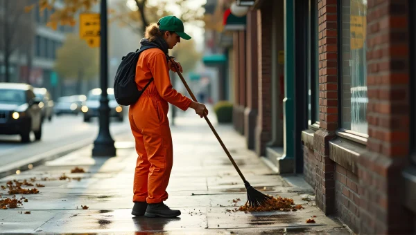 Urban Street Cleaning Woman With Jumpsuit