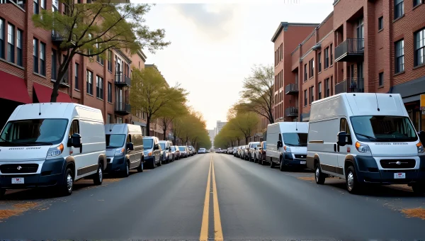Urban Street Scene With Delivery Vans and Cars