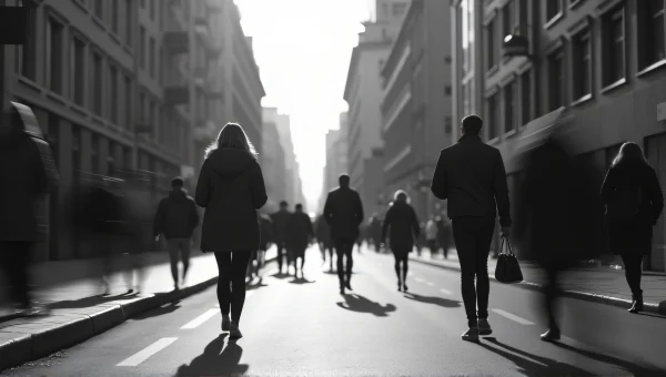 Urban Street Walkers in Motion Grayscale image