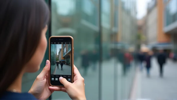 Urban Woman Capturing Reflection With Smartphone