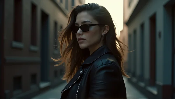Urban Woman Fashion Sunglasses Leather Jacket