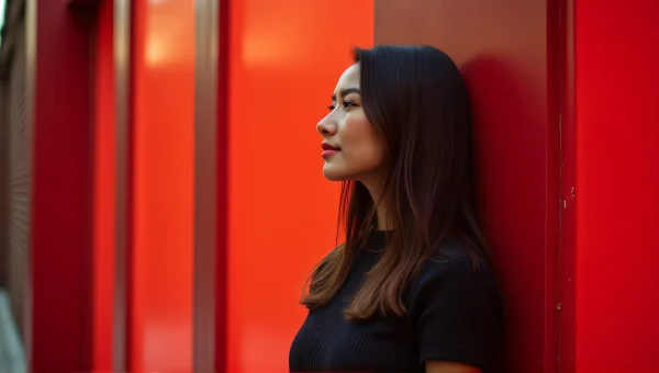 Urban Woman Leaning Against Red Frame