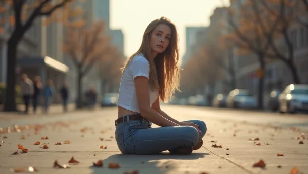 Urban Woman Relaxing on Concrete Pavement