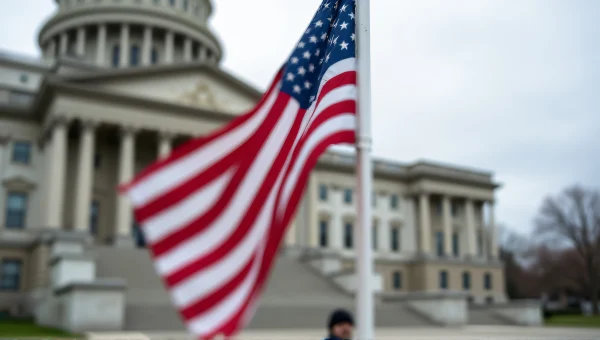 US Flag on Pole Outside Government Building