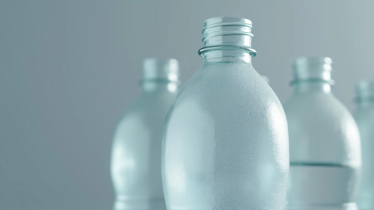 Close-up view of a used plastic bottle highlighting its textured surface.