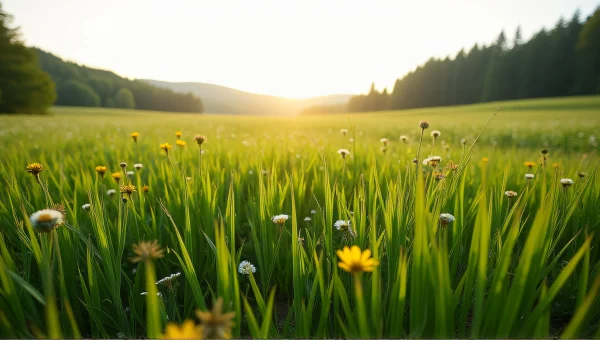 Vast Meadow with Morning Light and Wildflowers