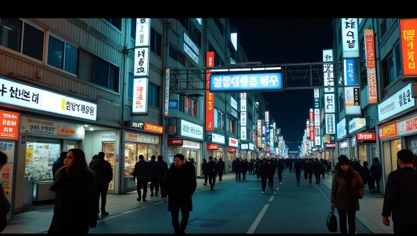 Vibrant Seoul Night Market with Neon Signs