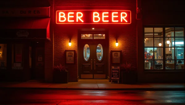 Vintage Beer Neon Sign Above Bar Entrance