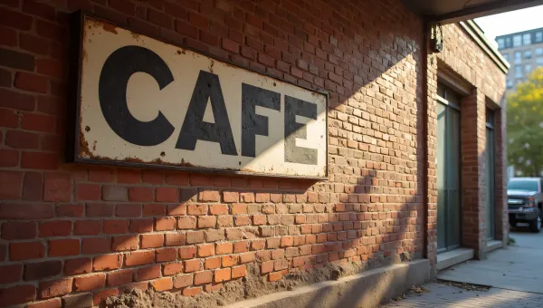 Vintage Cafe Signage On Textured Brick Wall