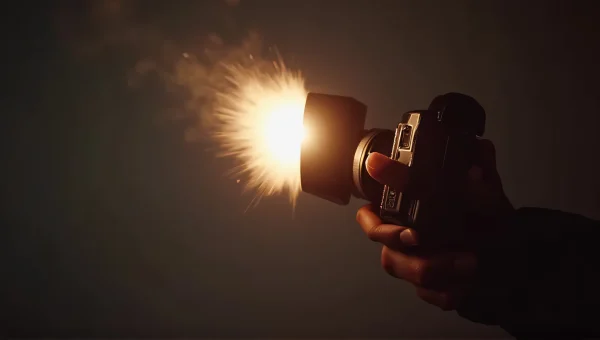 Vintage Camera Flash Action Close-Up Shot