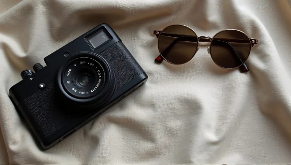 Vintage Camera And Round Sunglasses On Linen