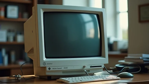 Vintage CRT Computer Monitor On Cluttered Desk