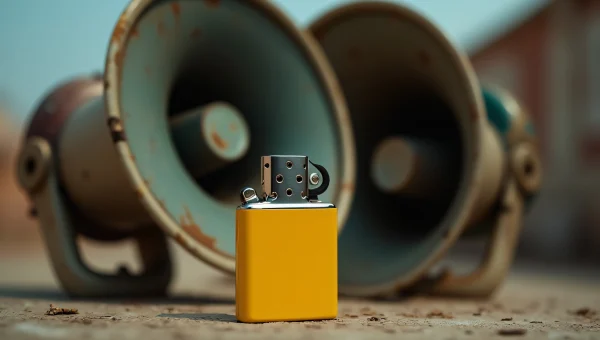 Vintage Megaphones and Yellow Zippo Lighter Display