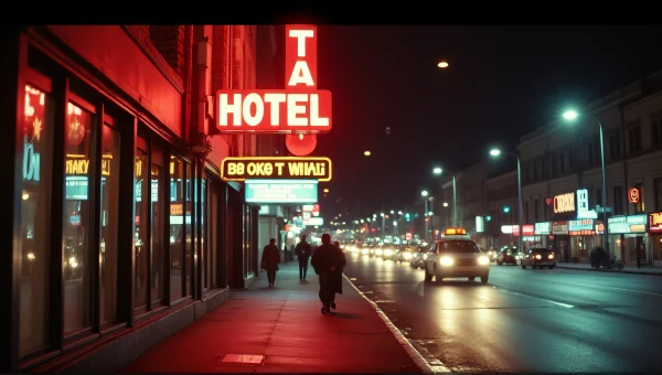 Vintage Neon Hotel Signage At Night City Scene