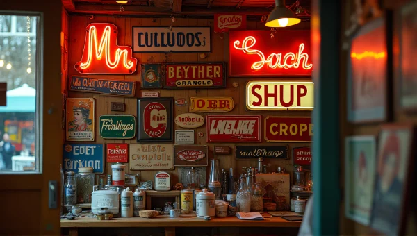 Vintage Signs And Neon Letters In Shop Interior