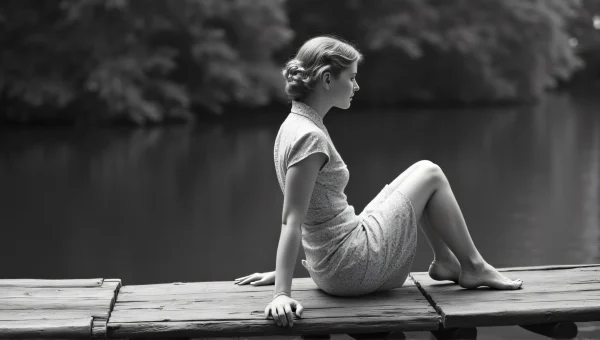 Vintage Woman Seated In Mid-Century Dress Grayscale