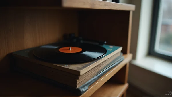 Vinyl Record On Wooden Shelf With Soft Light
