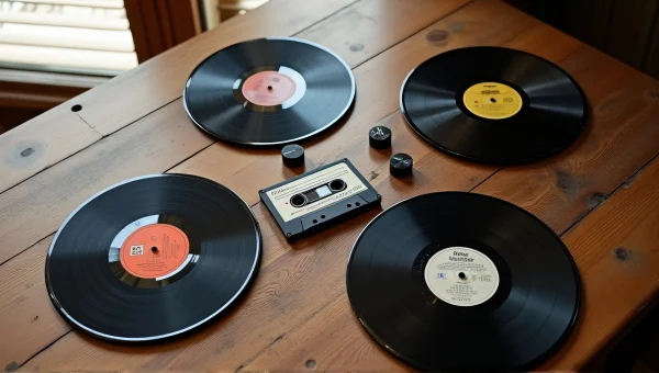 Vinyl Records And Cassette Tapes On Tabletop