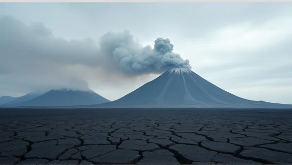 Volcanic Eruption Landscape With Ash And Lava