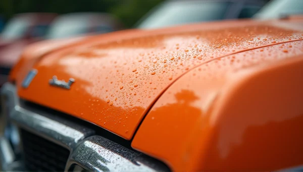 Water Dew On Orange Car Hood Chrome Trim