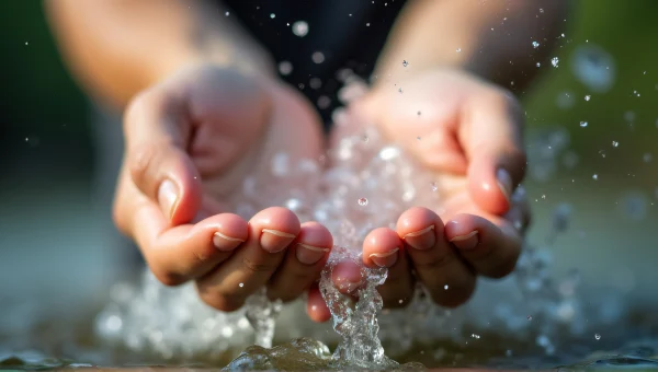 Water Splash Close-Up With Hands In Action