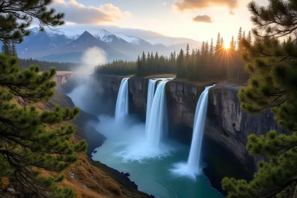 Waterfalls Cascading Down Mountain Terraces Landscape