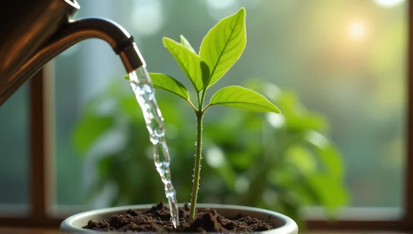 Watering Potted Plant Close-Up With Spout
